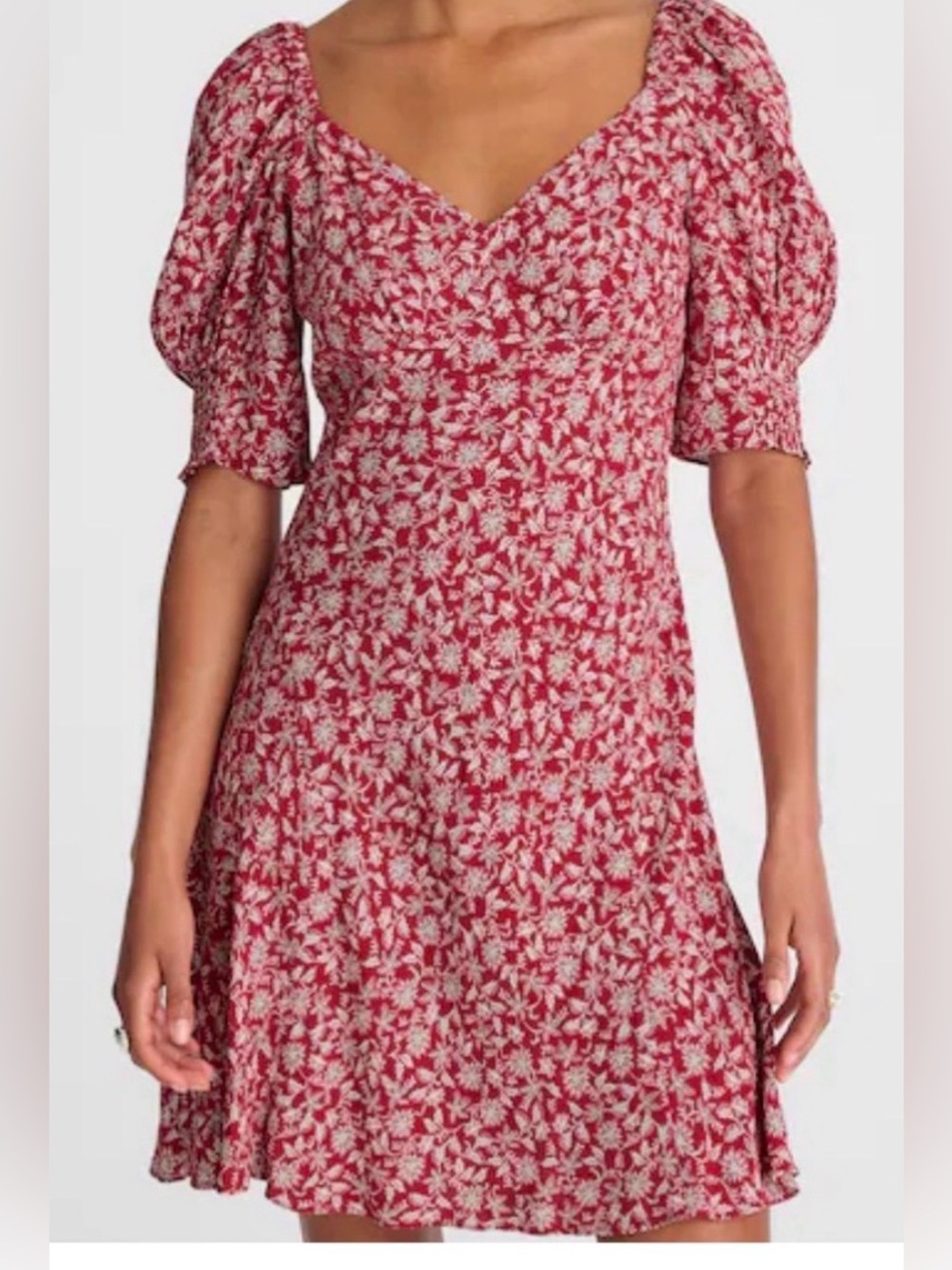 Madewell flared Red  Puff-Sleeve Mini Dress Sz S